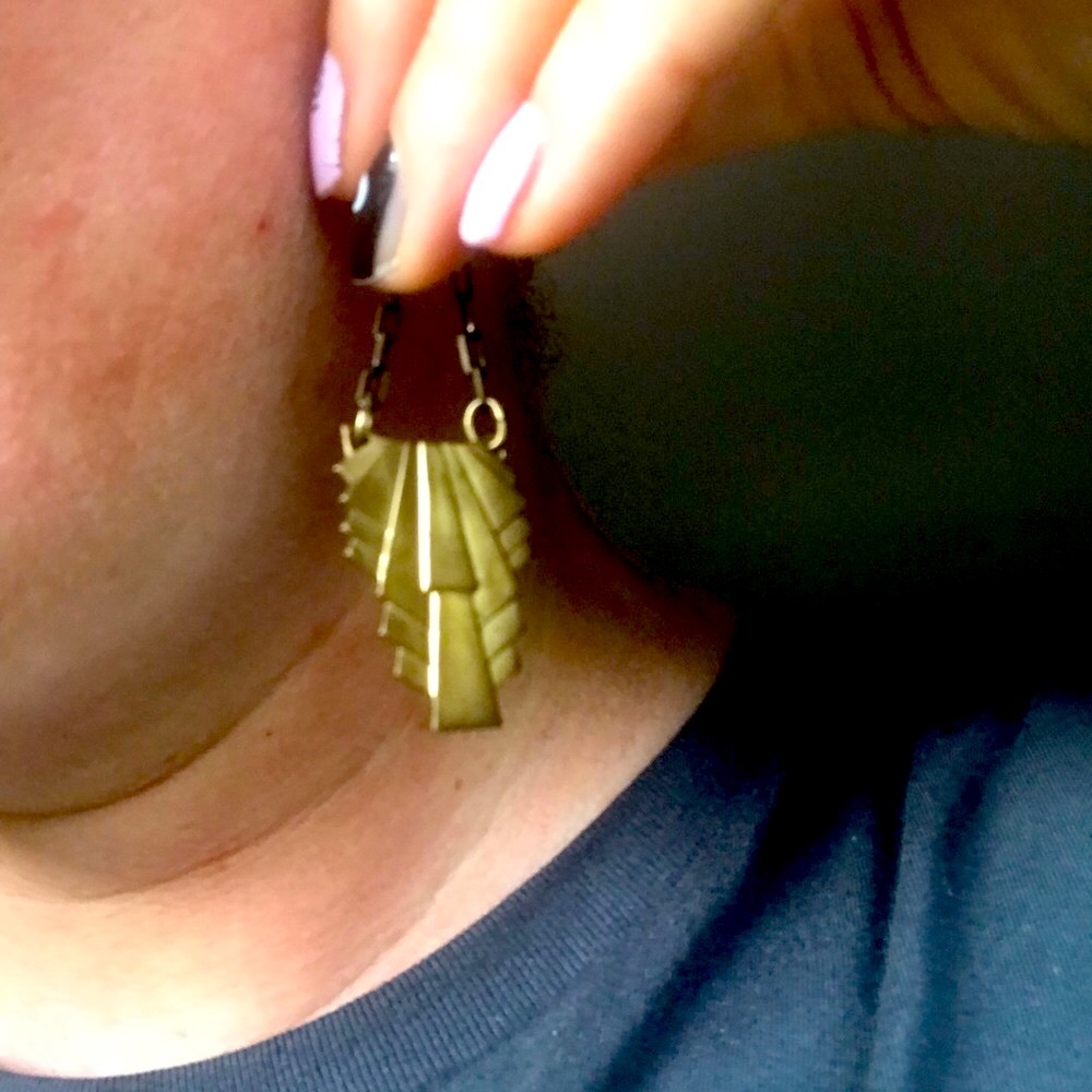 *must bundle to get $7 deal* Art Deco dangle earrings, tarnished gold look